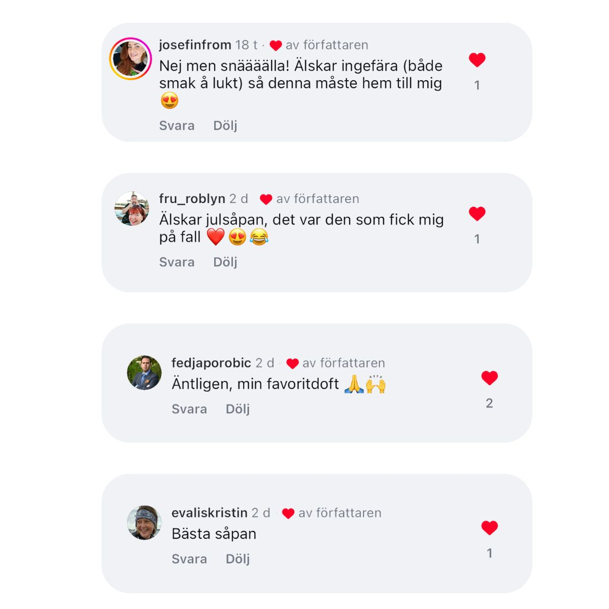 Positiva kommentarer från kunderna som har testat vårt julpaket.