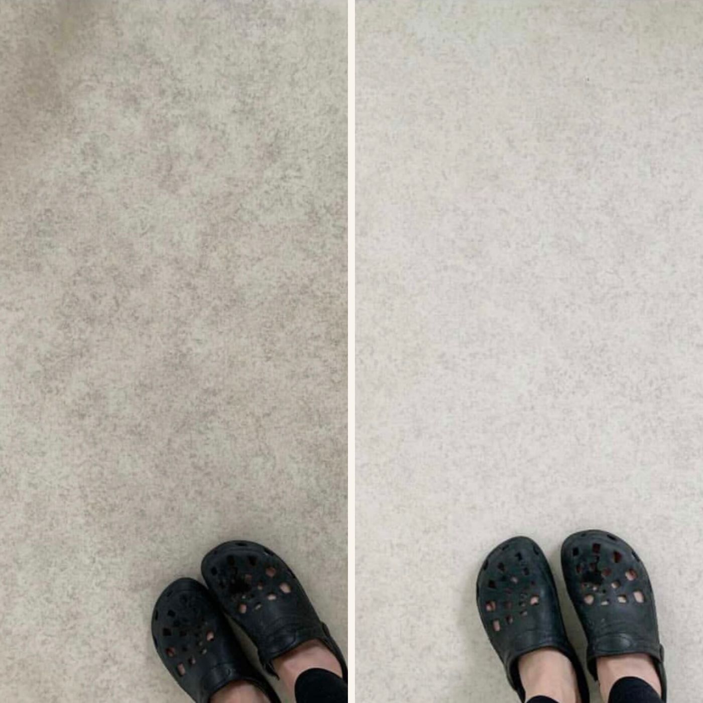 Västerbottenssåpa i action: före- och efterbild av golv som återfår sin lyster med naturlig såpa.