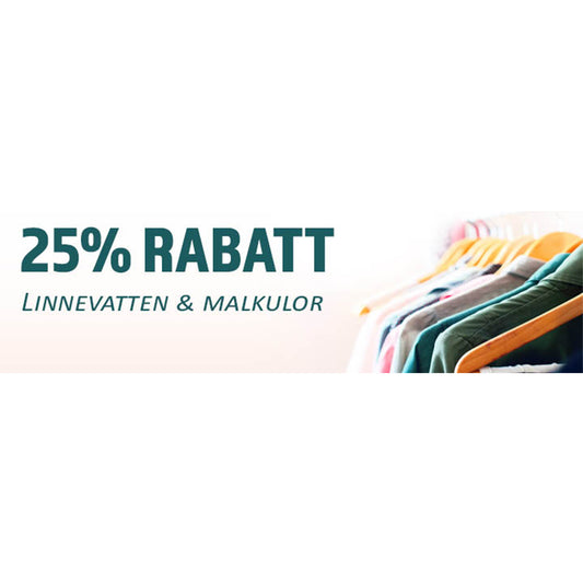 25% Rabatt på linnevatten och malkulor