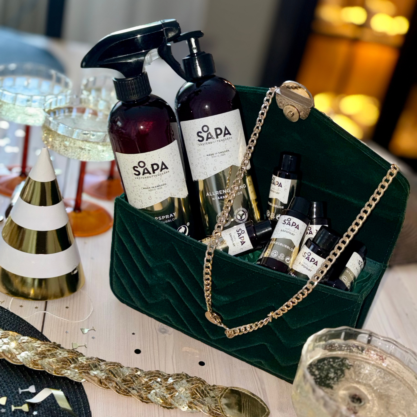 Nyårspaket med såpspray och såpa på pump, med doft av Nyårsbubblor – Limited Edition