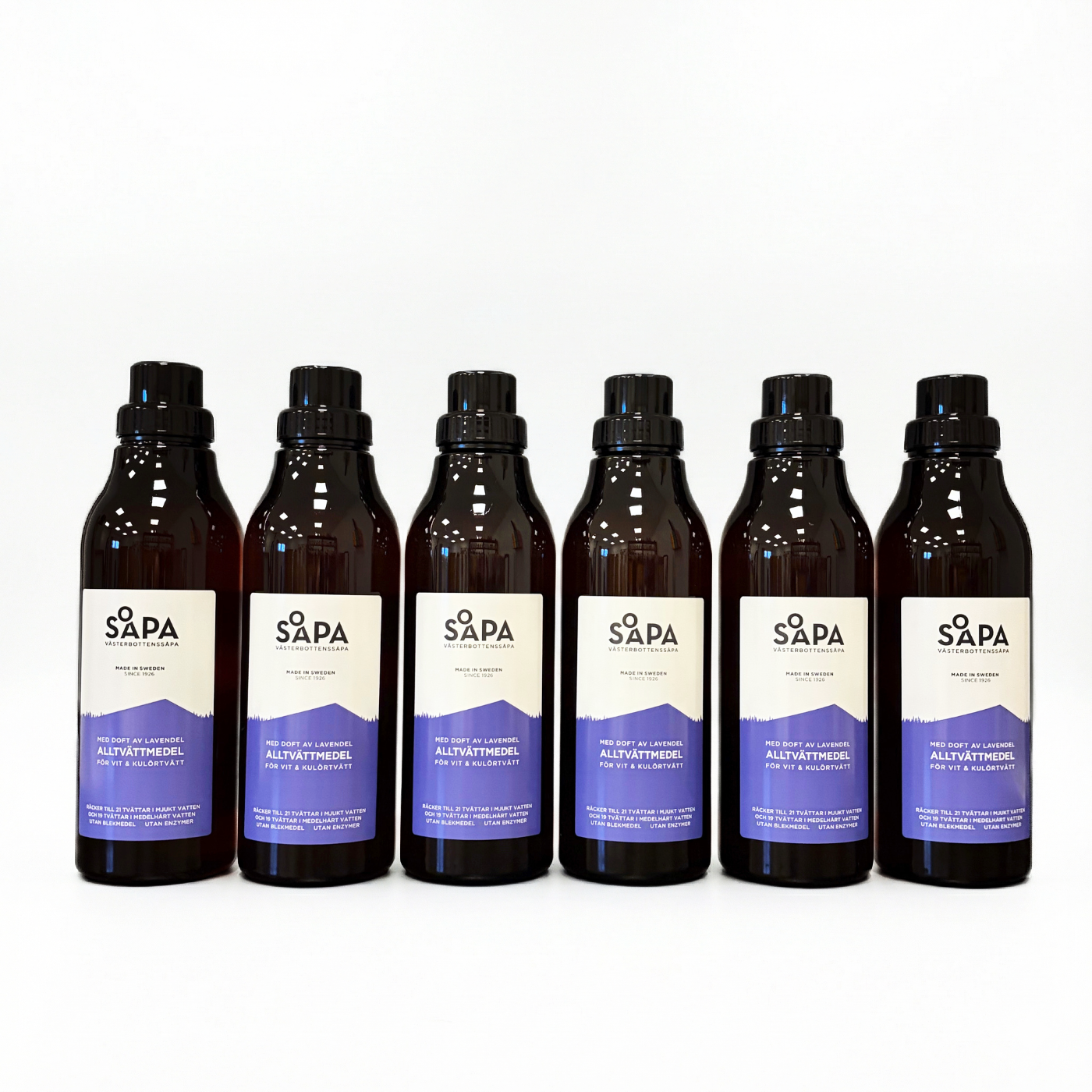 6-pack – Alltvättmedel – Tvättmedel för vit och kulörtvätt, 750 ml per flaska  – Doft av Lavendel