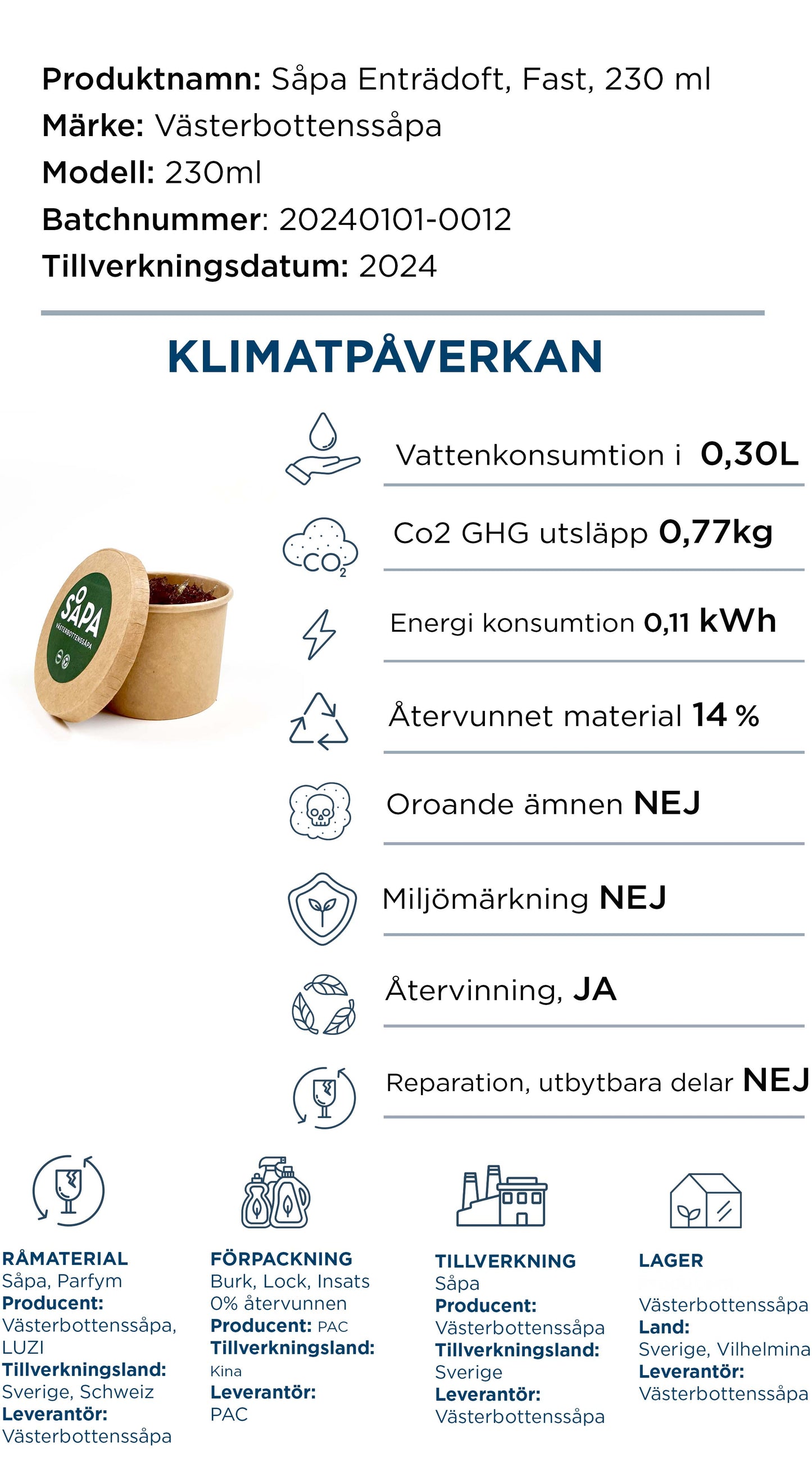 Såpa Enträdoft, Gammaldags Fast, 230 ml