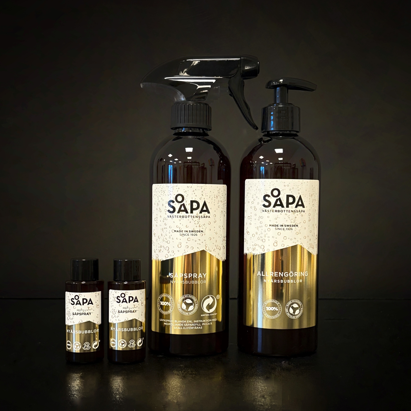 Nyårspaket med såpspray och såpa på pump, med doft av Nyårsbubblor – Limited Edition