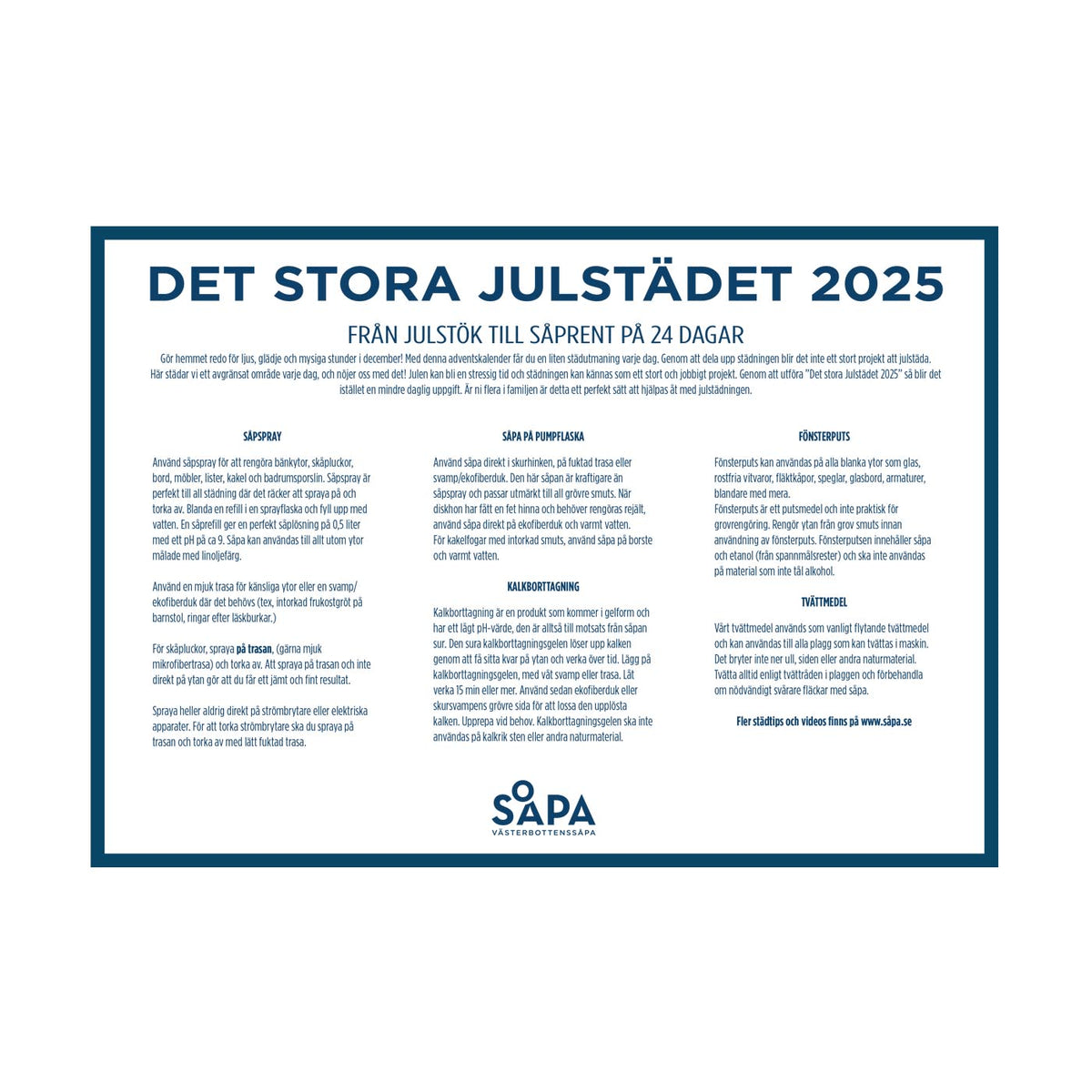 Adventskalender, 24 luckor ger ett julfint hem utan stress