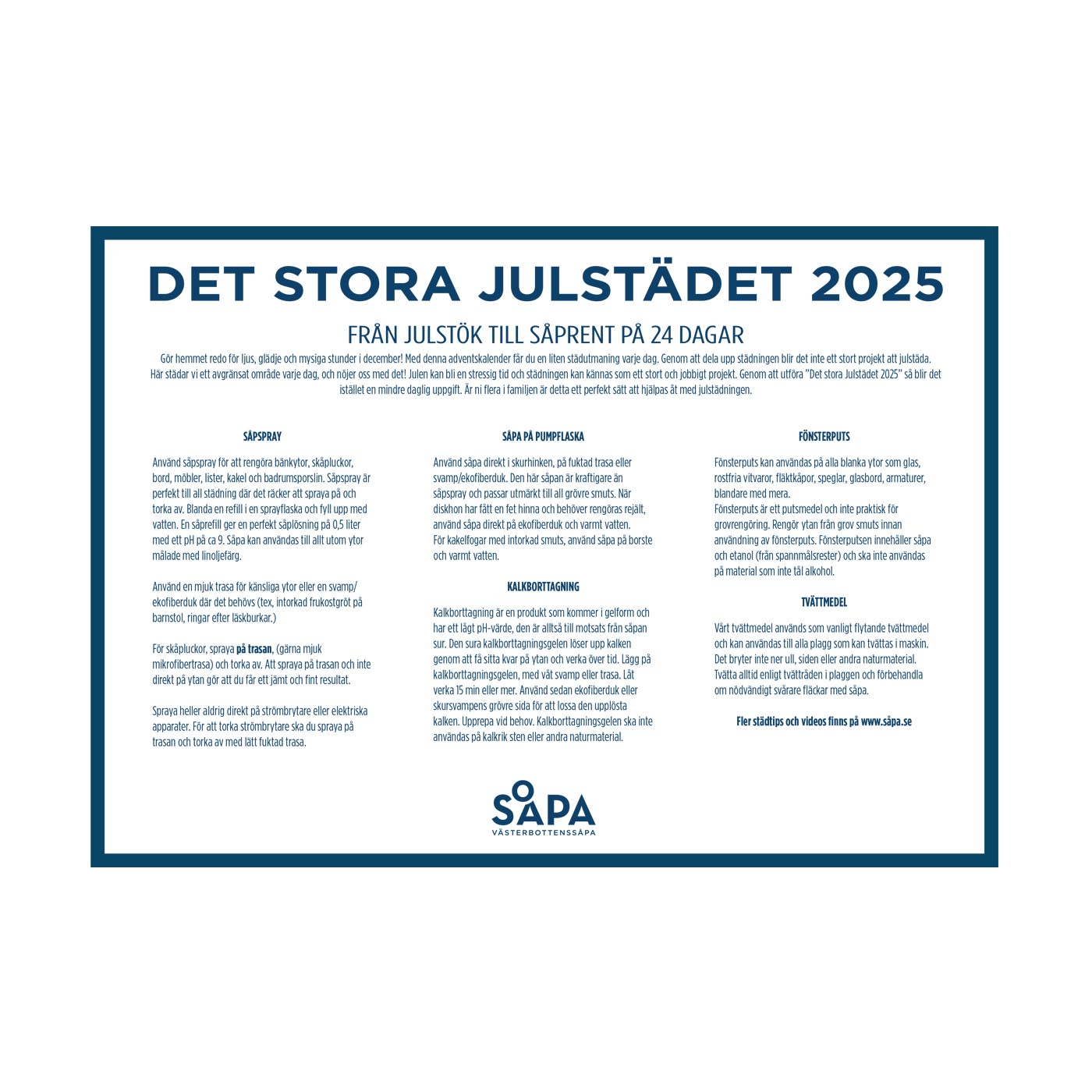 Adventskalender, 24 luckor ger ett julfint hem utan stress