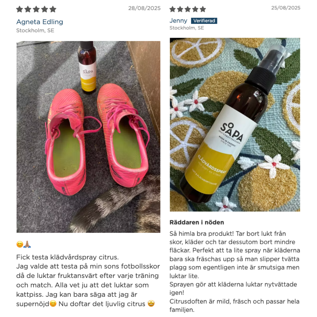 Klädvårdsspray – Lukt och fläckborttagare, 150 ml – Doft av citrus