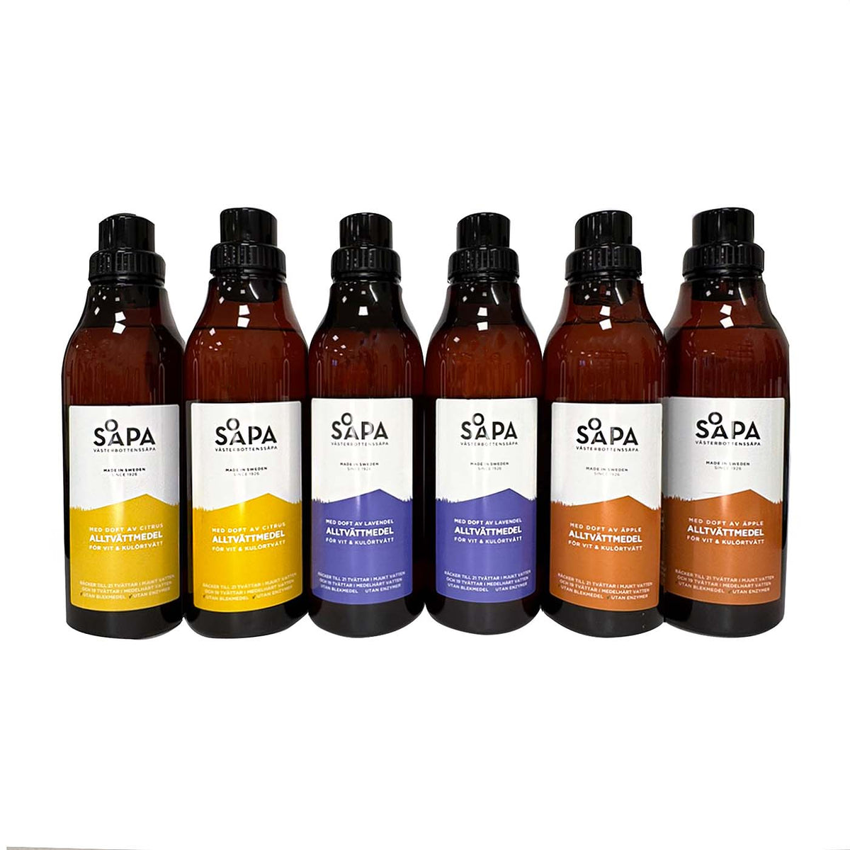 6-pack – Alltvättmedel – Tvättmedel för vit och kulörtvätt, 750 ml per flaska – Tre dofter att upptäcka