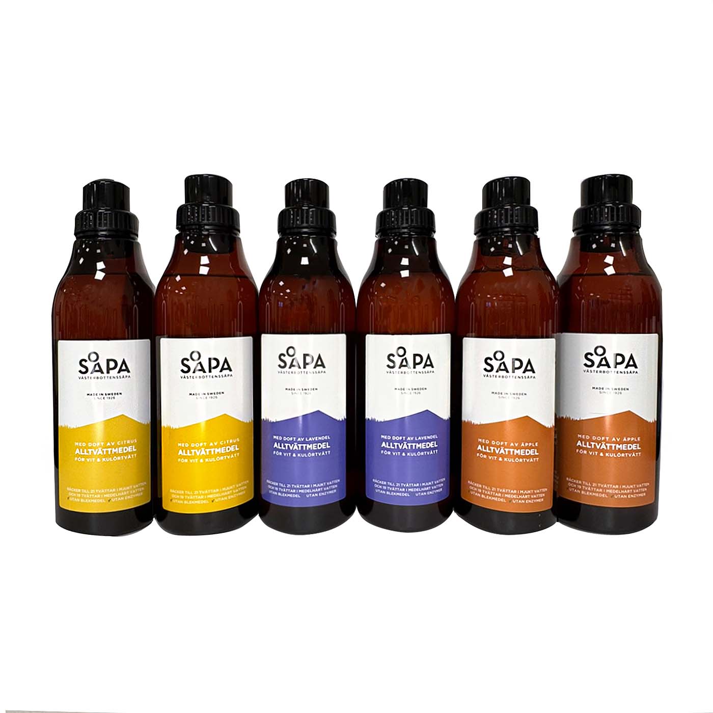 6-pack – Alltvättmedel – Tvättmedel för vit och kulörtvätt, 750 ml per flaska – Tre dofter att upptäcka