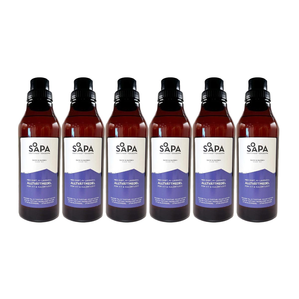 6-pack ekologiskt tvättmedel för vit- och kulörtvätt, med doft av lavendel