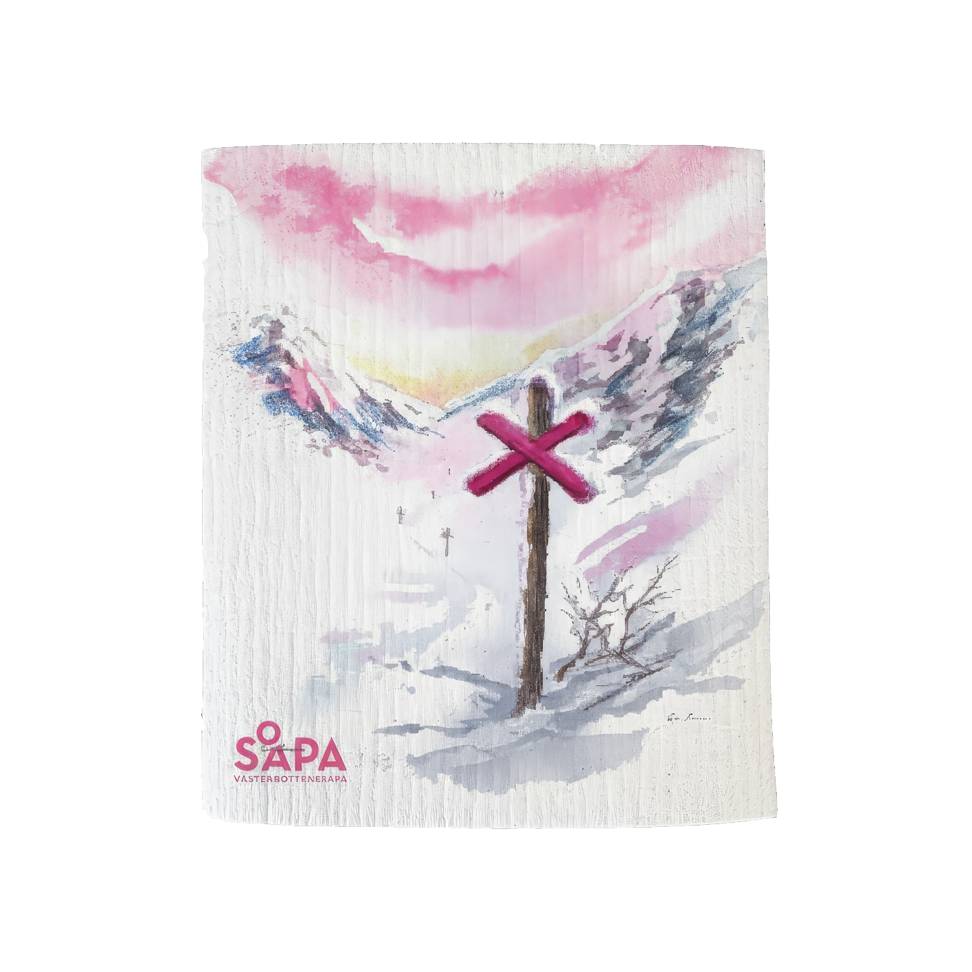 Disktrasa från Västerbottenssåpa med Rosa Bandet-motiv, framtagen till stöd för Bröstcancerfonden