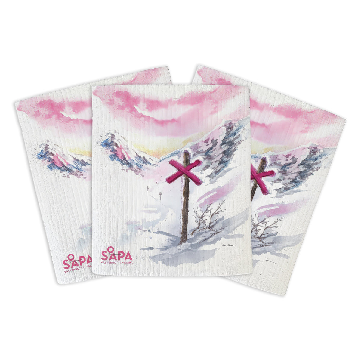 Tre disktrasor från Västerbottenssåpa med Rosa Bandet-motiv, framtagen till stöd för Bröstcancerfonden